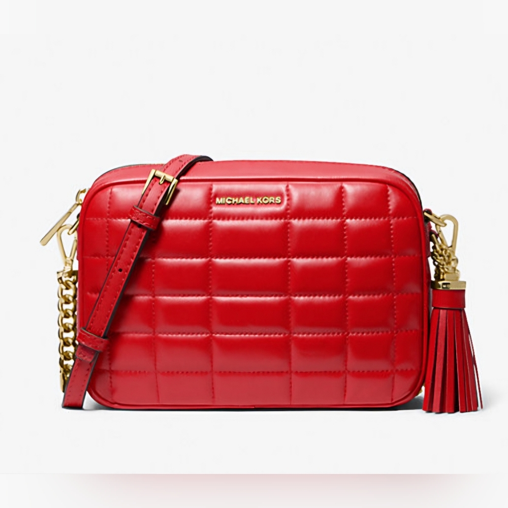 Michael Kors Jet Set Medium  Quilted Crossbody Bag Laquer Red